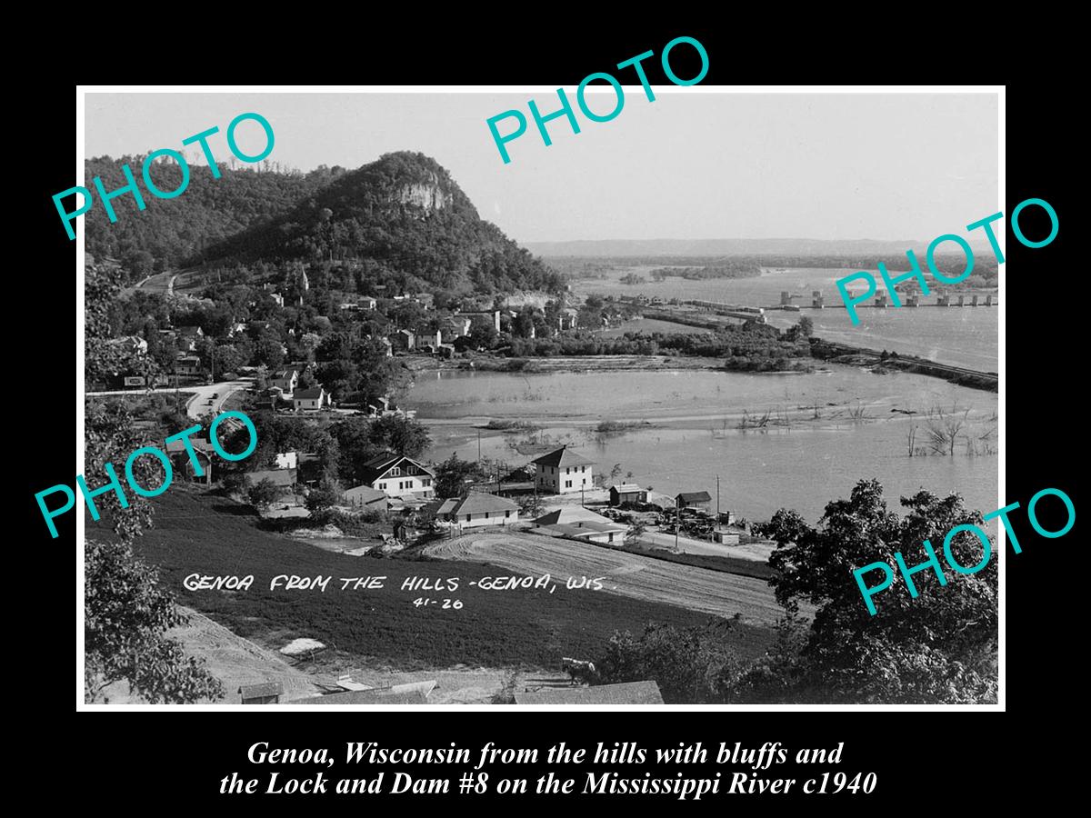 OLD LARGE HISTORIC PHOTO OF GENOA WISCONSIN, PANORAMA OF THE TOWNSHIP c1940