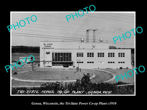 OLD LARGE HISTORIC PHOTO OF GENOA WISCONSIN, THE TRI STATE POWER Co PLANT c1940