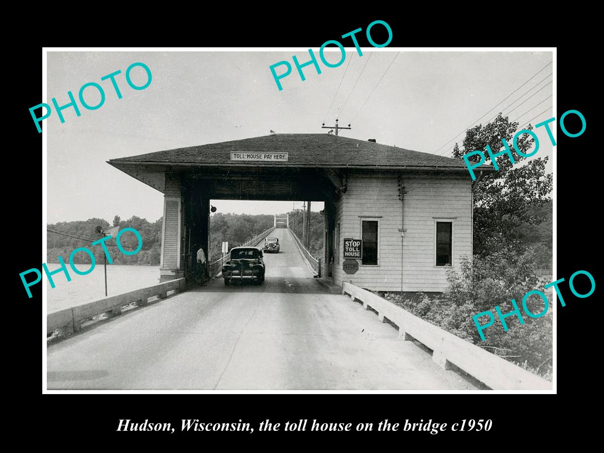 OLD LARGE HISTORIC PHOTO OF HUDSON WISCONSIN, VIEW OF THE BIRDGE TOLL HOUSE 1950