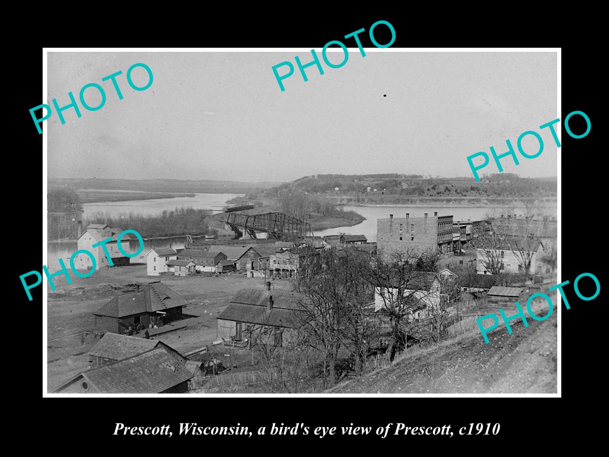 OLD LARGE HISTORIC PHOTO OF PRESCOTT WISCONSIN, PANORAMA OF THE TOWN c1910