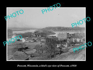 OLD LARGE HISTORIC PHOTO OF PRESCOTT WISCONSIN, PANORAMA OF THE TOWN c1910