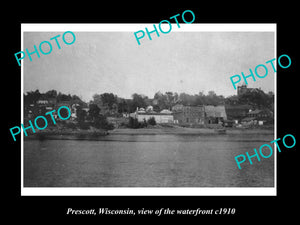 OLD LARGE HISTORIC PHOTO OF PRESCOTT WISCONSIN, THE TOWN WATERFRONT c1910