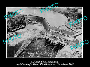 OLD LARGE HISTORIC PHOTO OF ST CROIX FALLS WISCONSIN, THE POWER PLANT c1940