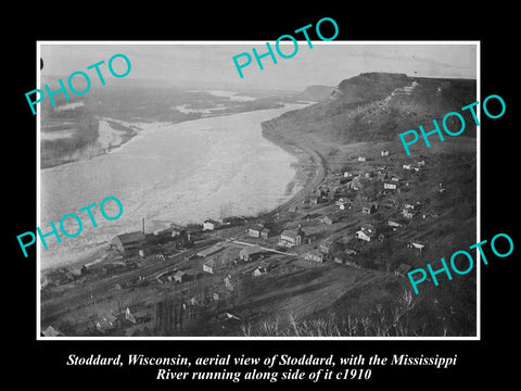 OLD LARGE HISTORIC PHOTO OF STODDARD WISCONSIN, AERIAL VIEW OF THE TOWN c1910