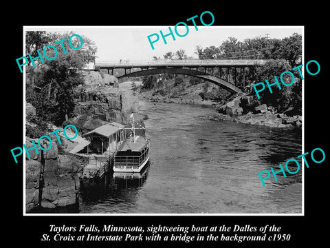 OLD LARGE HISTORIC PHOTO OF TAYLOR FALLS MINNESOTA, THE DALLES BOAT LANDING 1950