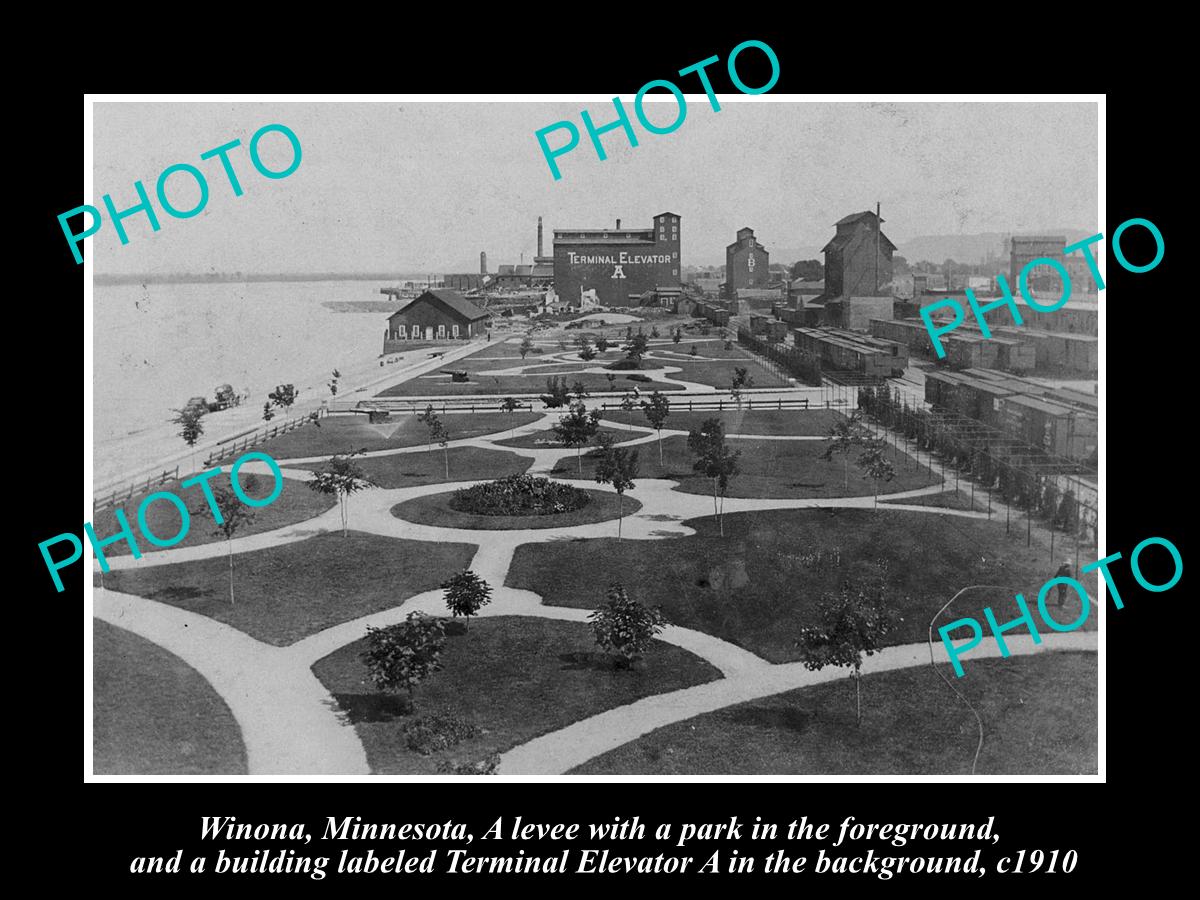 OLD LARGE HISTORIC PHOTO OF WINONA MINNESOTA, THE TOWN & WATERFRONT c1910