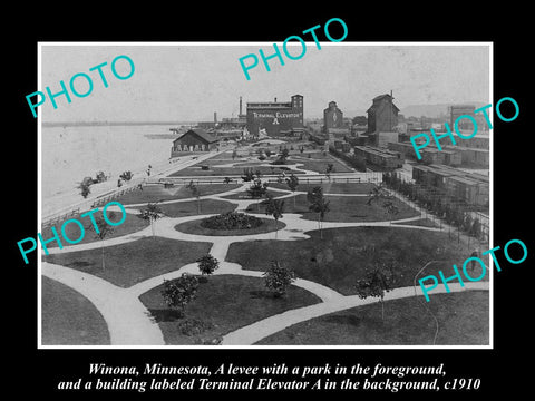 OLD LARGE HISTORIC PHOTO OF WINONA MINNESOTA, THE TOWN & WATERFRONT c1910