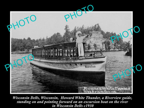 OLD LARGE HISTORIC PHOTO OF WISCONSIN DELLS, THE NORTH STAR EXCUSION BOAT c1930