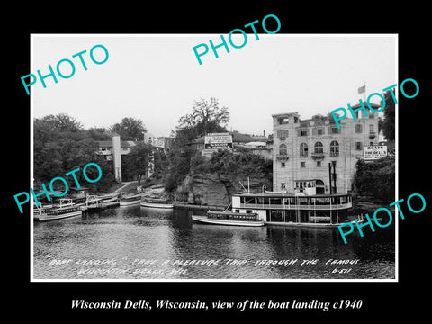 OLD LARGE HISTORIC PHOTO OF WISCONSIN DELLS, VIEW OF THE BOAT LANDING c1940